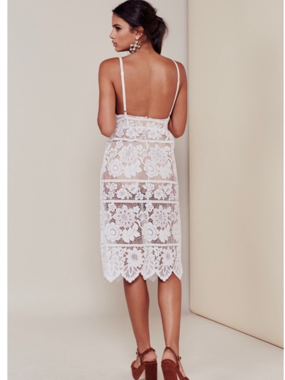 For Love & Lemons Gianna Midi Dress Bodycon White Lace Bodysuit Lined Size M - Picture 4 of 16